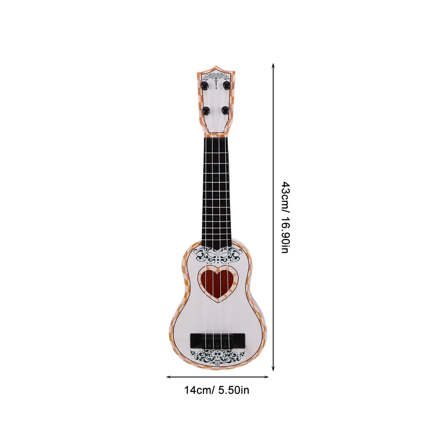 White 44cm beginner classical ukulele with red heart and floral patterns musical instrument toy for kids education