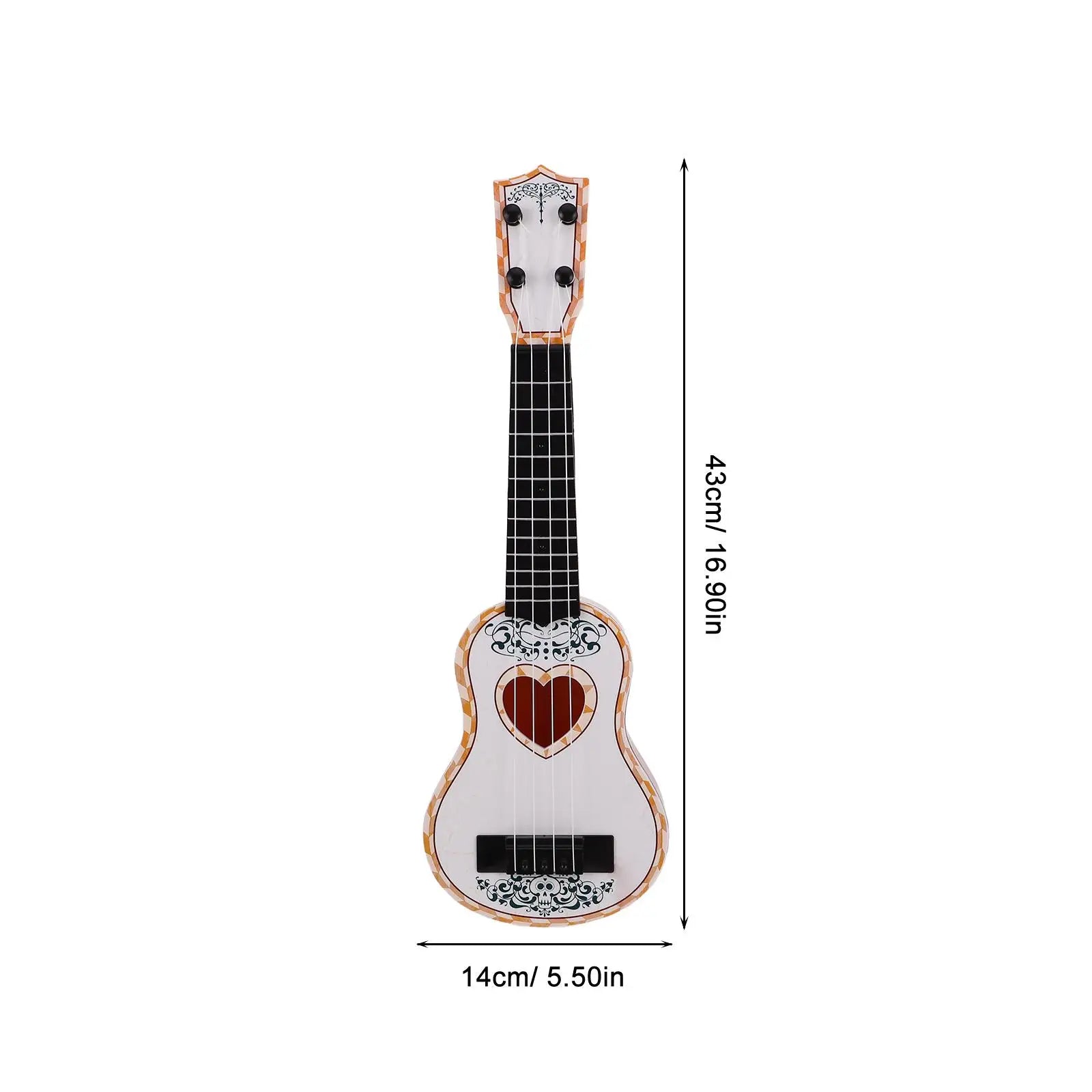 White 44cm beginner classical ukulele with red heart and floral patterns musical instrument toy for kids education