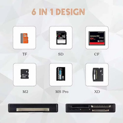 Black 6-in-1 card reader usb 2.0 with multiple slots for cardreader sd sdhc micro m2 mmc cf xd and ms pro cards