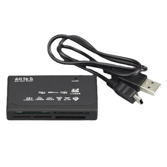Black all in one mini card reader usb 2 0 with multiple slots including cardreader sd sdhc micro m2 mmc and bundled usb cable