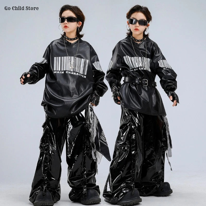 Hip Hop Boys Cool Shiny Sweatshirt Street Dance Cargo Pants Girls K-pop Clothes Set Kid Hip Hop Jazz Costume Children Streetwear