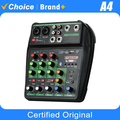 A4 4 Channel Portable Professional Audio Mixer with Bluetooth 48V Phantom,Monitoring Function for DJ Karaoke PC MP3 microphone