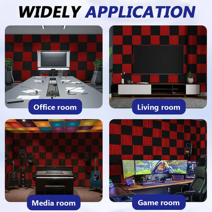 Red and black checkered acoustic foam panels with soundproofing wedge tiles for studio foam panel sound insulation treatment