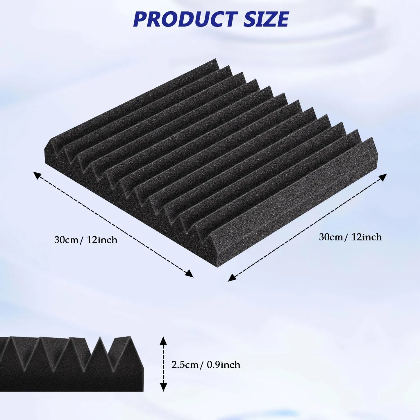 Black acoustic foam panels with ribbed textured surface 1 x 12 x 12 inches soundproofing wedge tiles for studio use