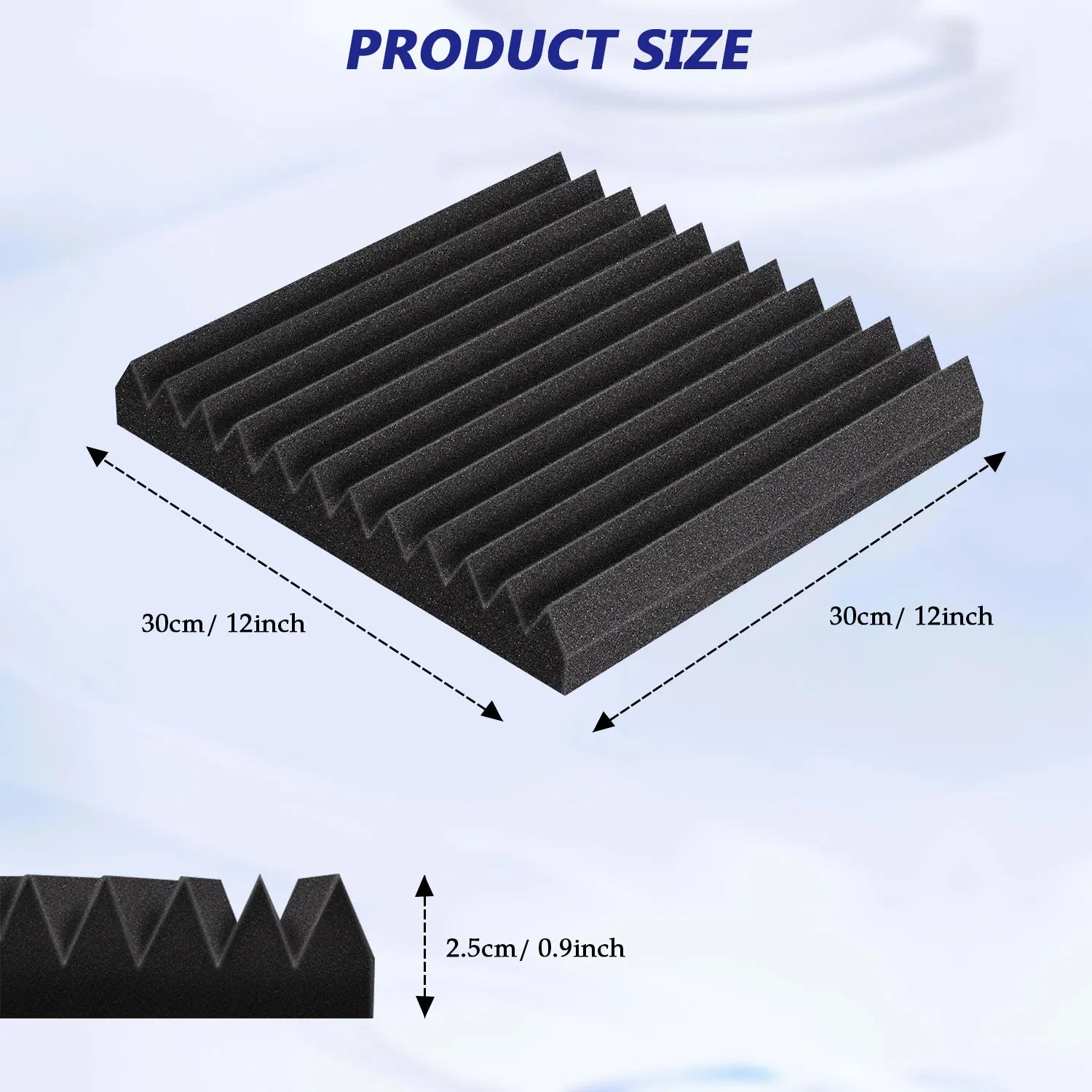 Black acoustic foam panels with ribbed textured surface 1 x 12 x 12 inches soundproofing wedge tiles for studio use