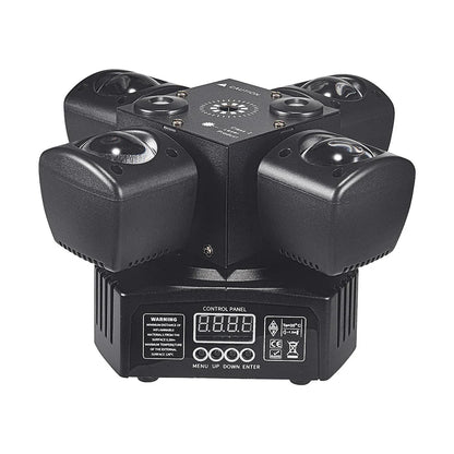 Black four-head rotating stage light with digital control panel and circular lens housings for 48w 4in1 dj moving arm party effect