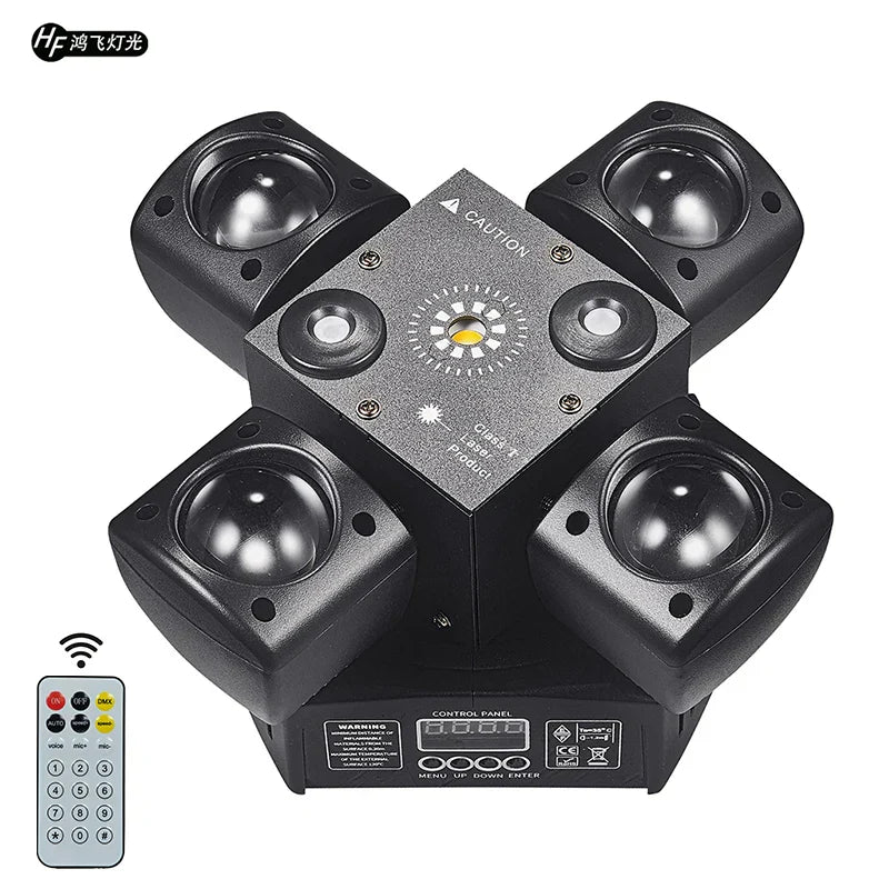 Black hf quad-coaxial led 48w 4 arm party effect light with rotating spotlight heads and flash rgbw beam control panel