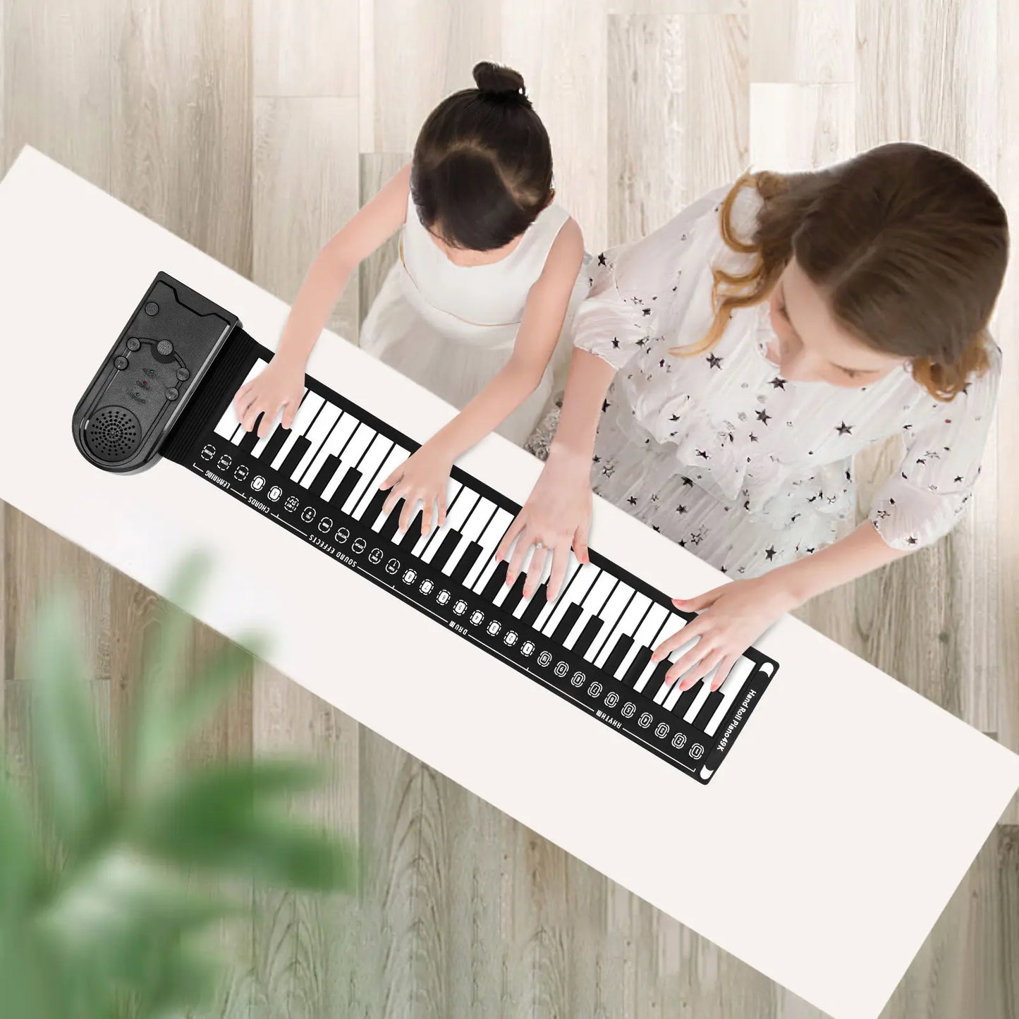Black and white 49 keys hand rolled piano portable digital keyboard with built-in speaker multiple timbres rhythm adjustment