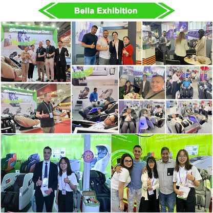 Beige and black 4d ai music full body airbags shiatsu zero gravity electric pedicure massage chairs displayed at bella exhibition