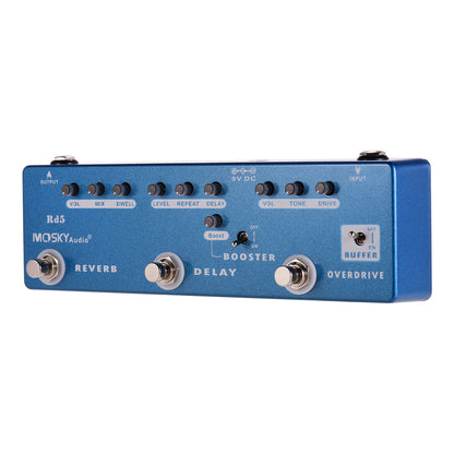 MOSKYAudio RD5 5-in-1 Guitar Multi-Effects Pedal Reverb + Delay + Booster + Overdrive + Buffer Full Metal Shell with True Bypass