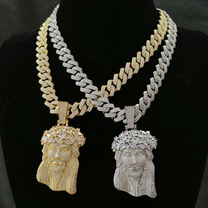 Hip Hop 5A+ CZ Stone Paved Bling Iced Out Big JESUS PIECES Pendants Necklaces for Men Rapper Jewelry with 14MM cuban chain