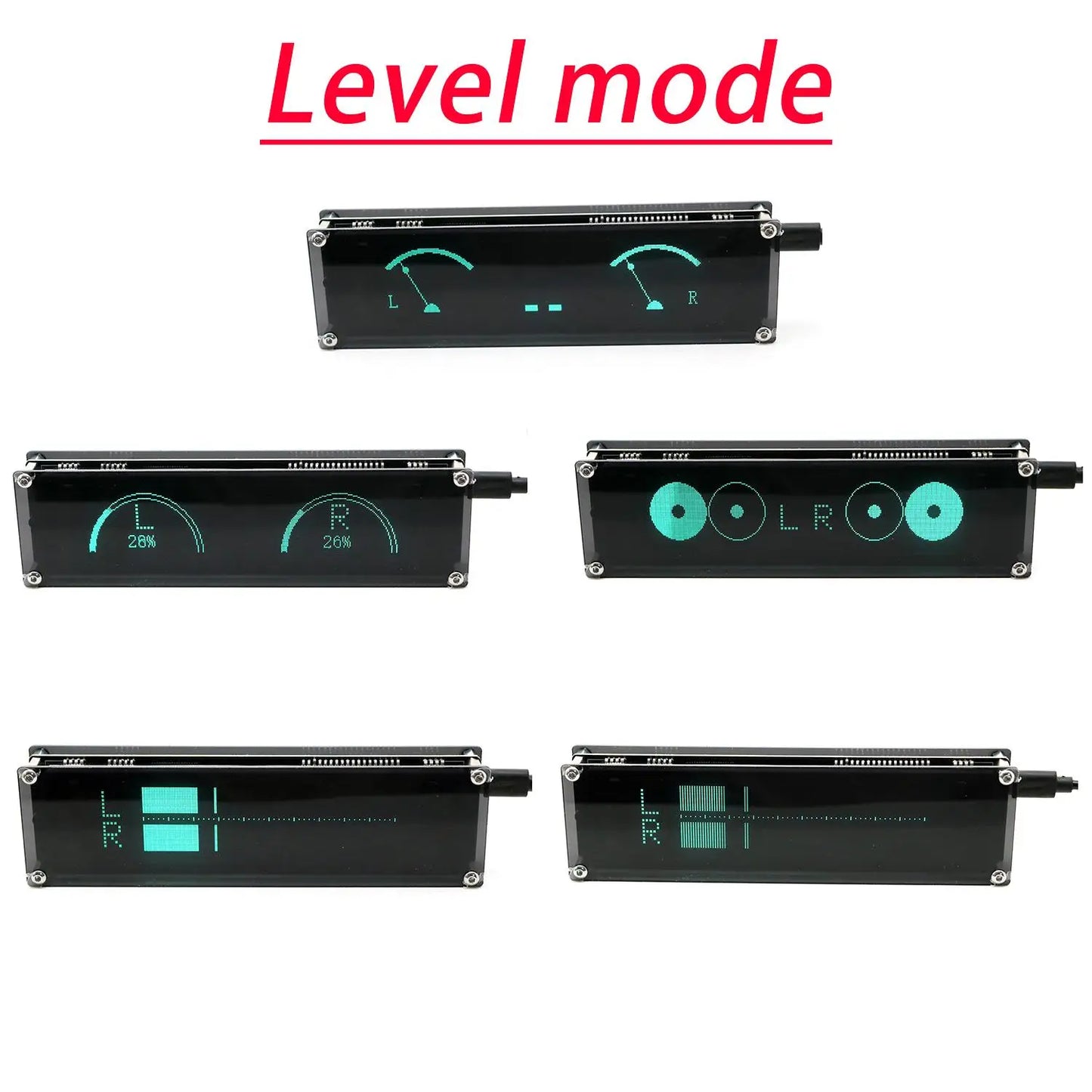 Black rectangular 4in1 vfd music spectrum display screen with glowing teal indicator vu meter for billboard car atmosphere