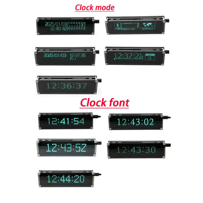 Black rectangular oled display modules with green digital clock and date readings for 4in1 vfd music and indicator vu meter billboard car atmosphere