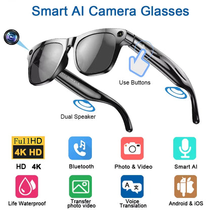 Black smart glasses 800w with sleek design featuring pixel multifunctional camera and integrated player smart translation