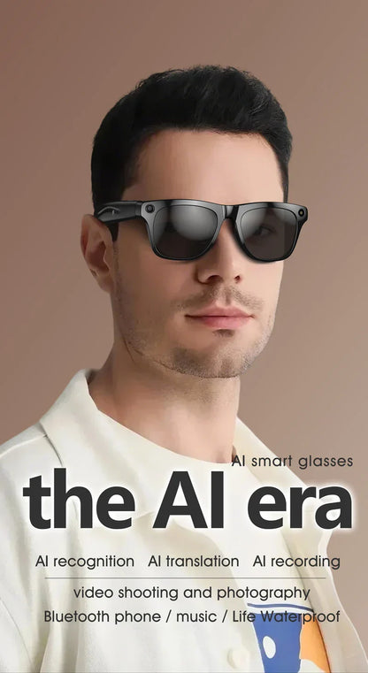 Black-framed ai smart glasses with sleek design and embedded sensors featuring 800w pixel multifunctional camera player smart translation