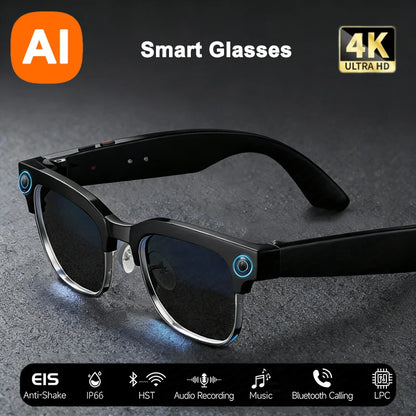 Black-framed smart glasses 800w with blue accent lights featuring pixel multifunctional camera and player smart translation functions