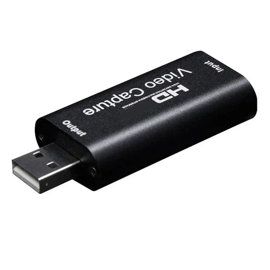 Black 4k usb 3.0 video capture card back side showing labeled input and output ports for obs capturing game and video recorder grabber