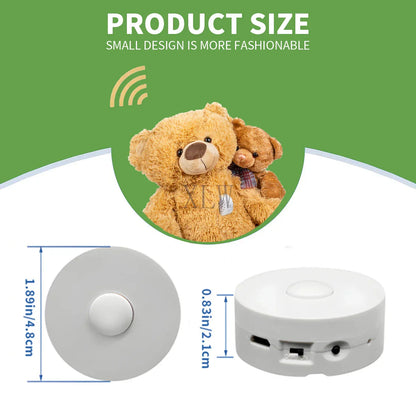 White circular voice recording button with central button and side ports for recordable sound recorder birthday diy gift