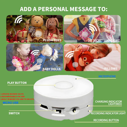 White circular 4M voice recording button with microphone and charging light for birthday diy gift and recordable sound recorder