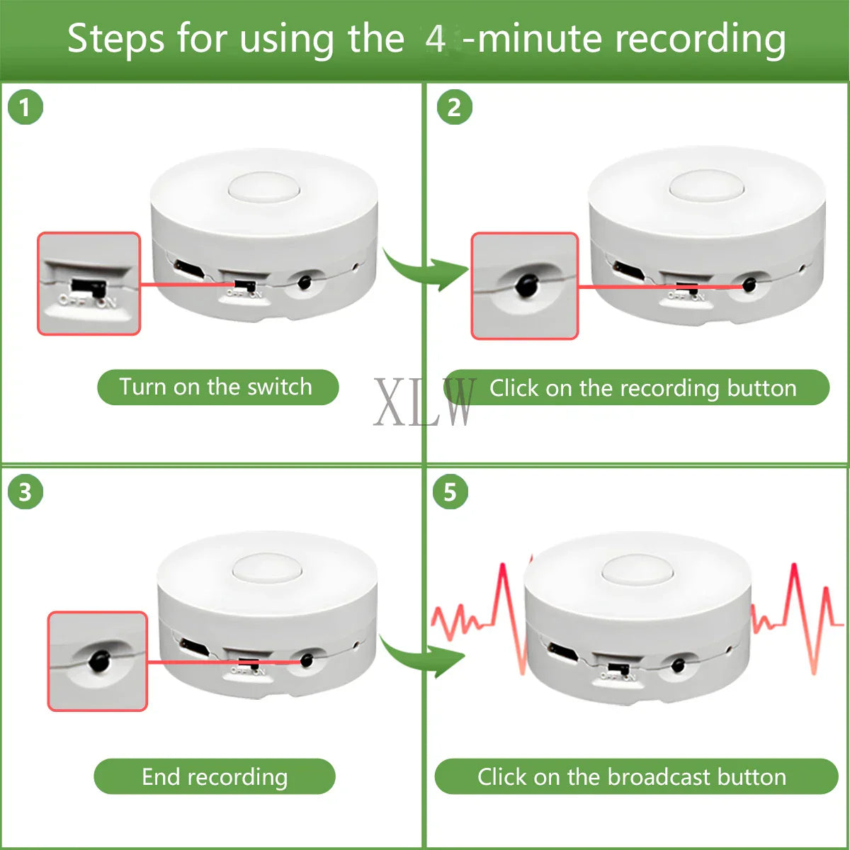 White circular 4m voice recording button with central button and usb ports for birthday diy gift and sound recording