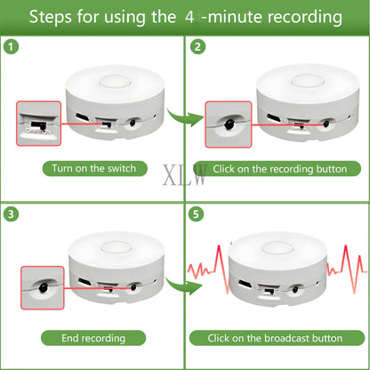 White circular 4m voice recording button with central button and usb ports for birthday diy gift and sound recording