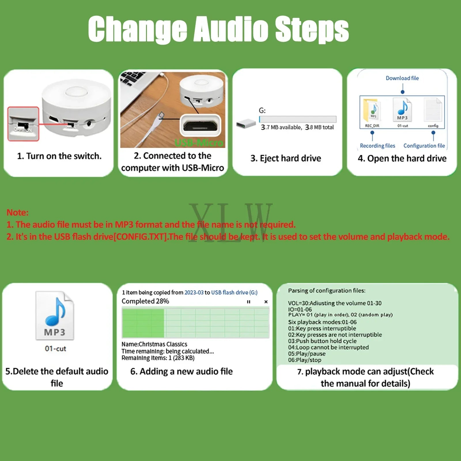 White circular voice recording button with usb micro port and button interface, recordable sound recorder for birthday diy gift