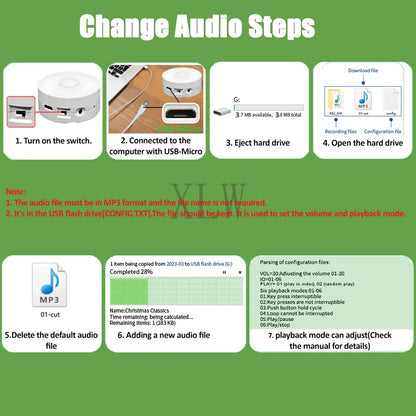 White circular voice recording button with usb micro port and button interface, recordable sound recorder for birthday diy gift