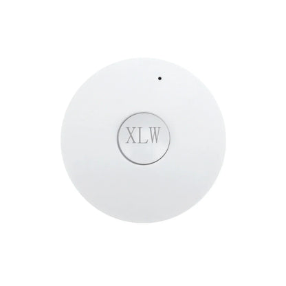 White circular wireless voice recording button with silver xlw logo and black indicator light for birthday diy gift use