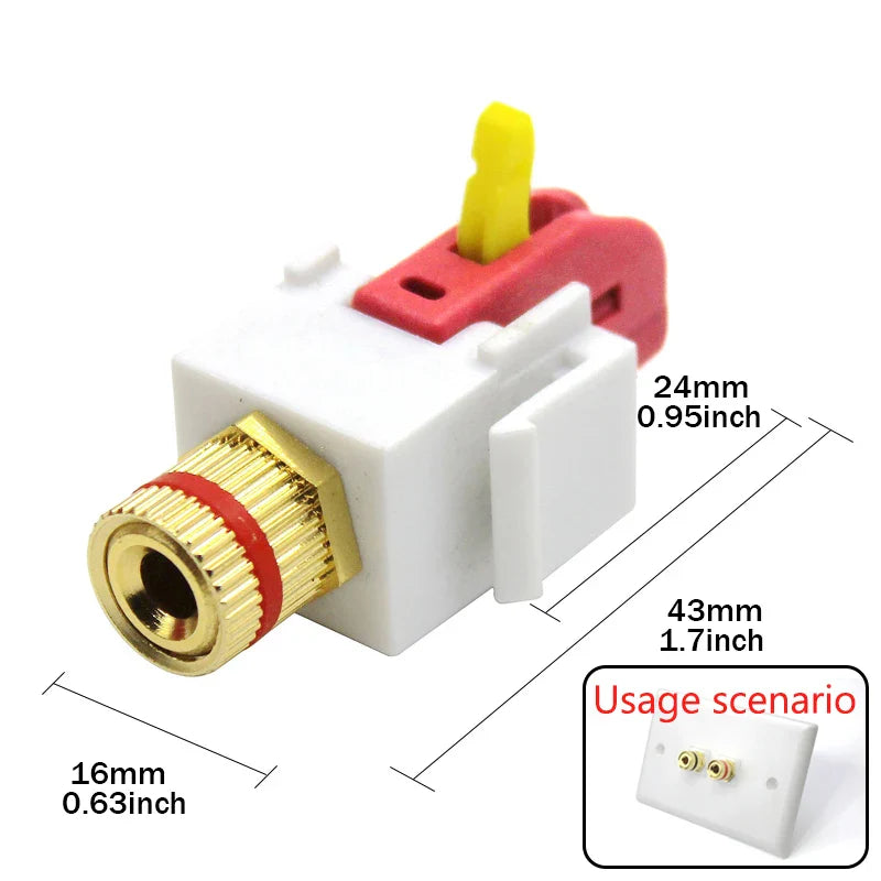 White plastic wall-mounted solderless quick wire connector high current with gold 32a banana plug and red yellow toggle switch