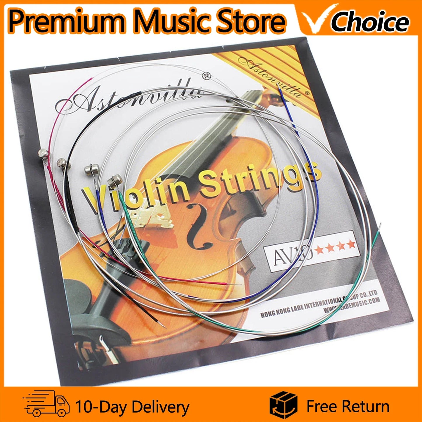 Astonvilla violin strings set of four steel core nickel silver wound wires with colored fittings for stringed instruments