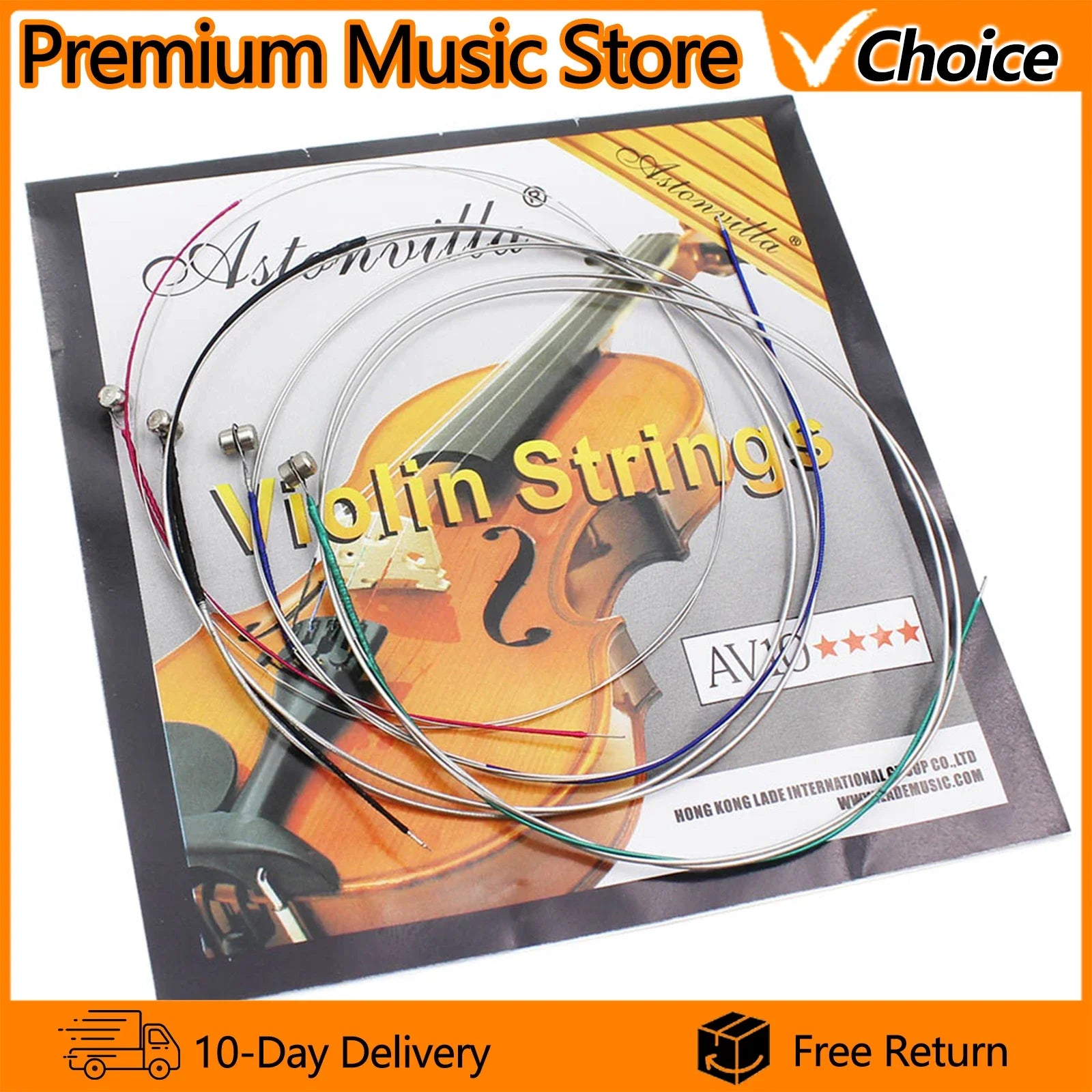 Astonvilla violin strings set of four steel core nickel silver wound wires with colored fittings for stringed instruments