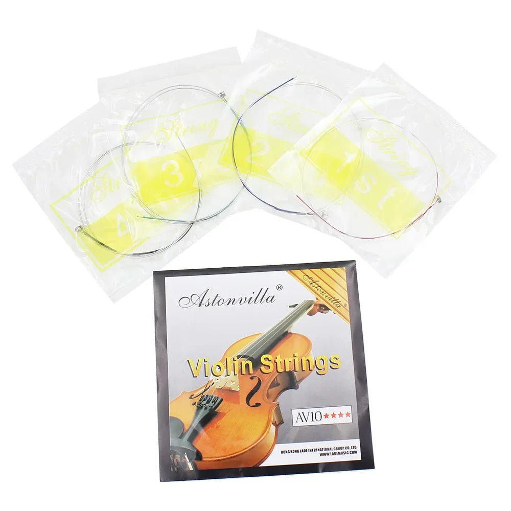 Astonvilla av10 violin strings set with silver-colored steel core nickel and nickel silver wound in clear plastic packaging