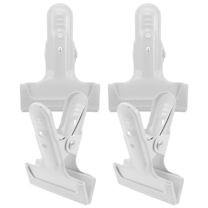White plastic heavy duty metal spring clamps with textured grips and reliable springs for photography studio video use