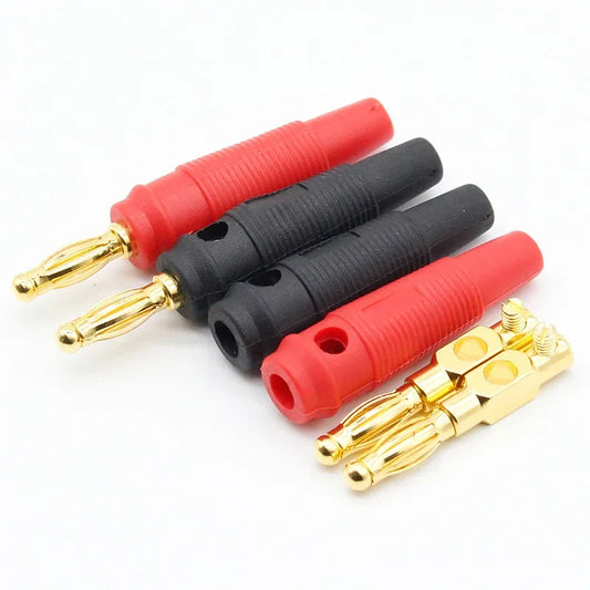 Red and black 4mm banana plug connectors with pure copper gold plated musical tips for speaker cable wire