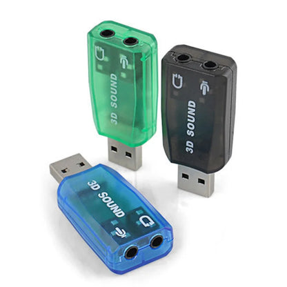 Three translucent green black and blue usb audio adapters with 3d sound for channel usb independent sound card use