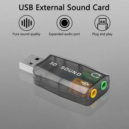 Transparent black usb external sound card with yellow green and orange jacks to replace pci notebook usb sound card