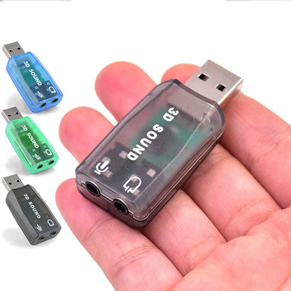 Transparent plastic 5.1 channel usb independent sound card with silver connector and two black 3.5mm jacks to replace pci notebook usb sound