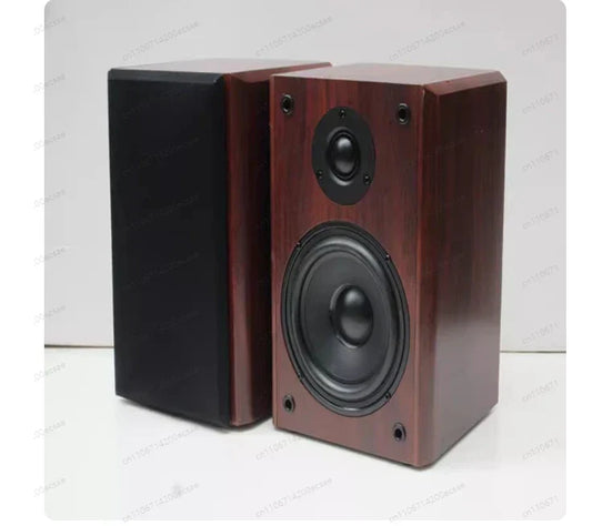 Pair of 5.25 inch passive desktop monitor bookshelf wall hanging speakers with fever hifi wooden finish and black fabric panels