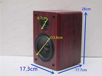A sleek 5.25 inch passive desktop monitor speaker with mahogany fever hifi wooden finish and two circular drivers