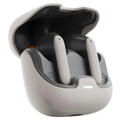 Gray and black 5.4 bluetooth tws wireless earbuds with ultra-low latency dual microphone enc noise cancelling in a matte case