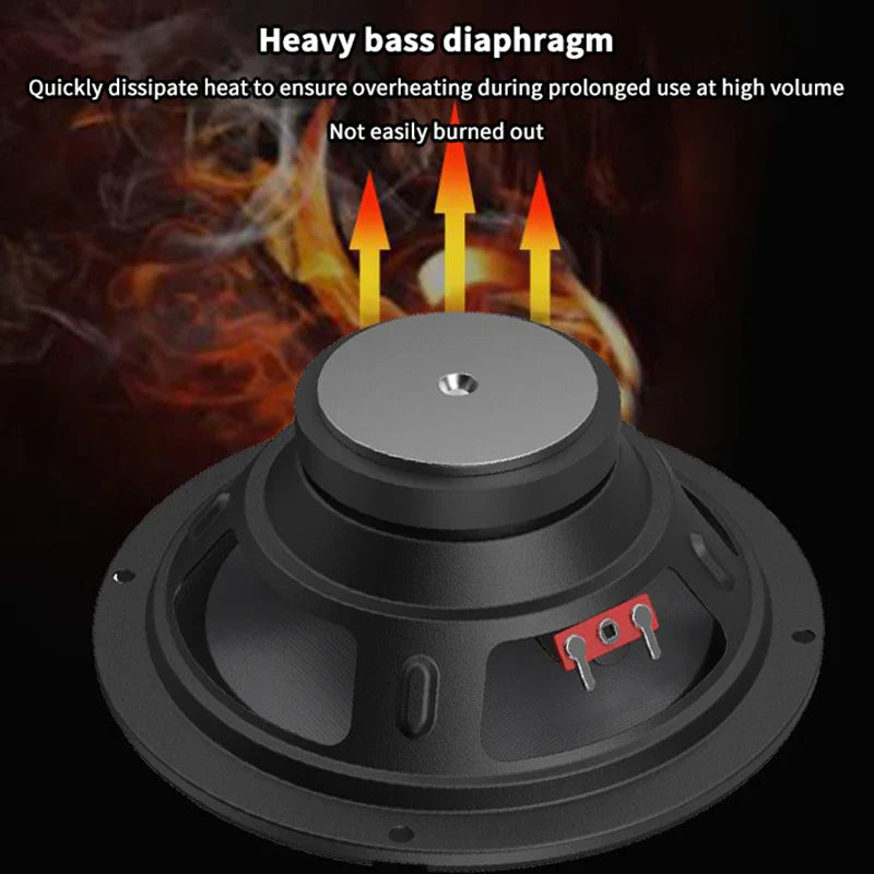 Black heavy bass speaker diaphragm with red terminal connectors for multiple size car bass speaker home audio use
