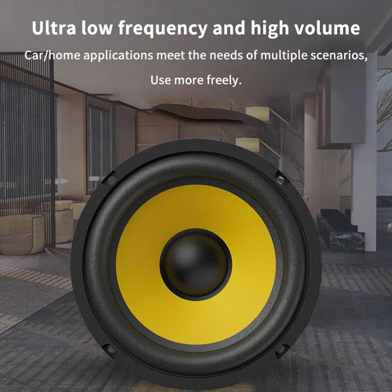 Yellow and black 5/6/8/10 inch car bass coaxial subwoofer speaker with prominent cone design for home audio and multiple size options