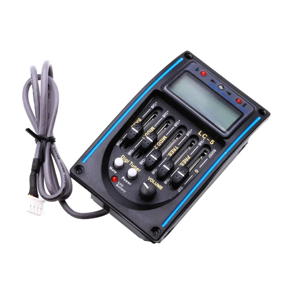 Black digital 5 band lc-5 preamp eq equalizer with lcd screen and knobs for acoustic guitar pickup and tuning
