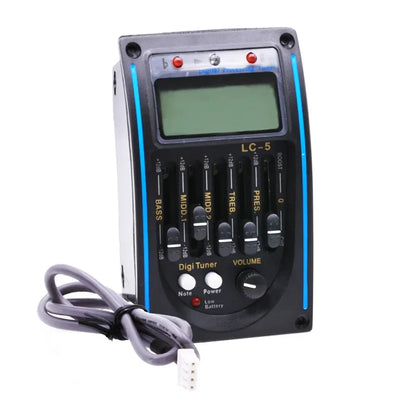 Black digital 5 band lc-5 preamp eq equalizer with blue led accents and tuning mode for acoustic guitar pickup