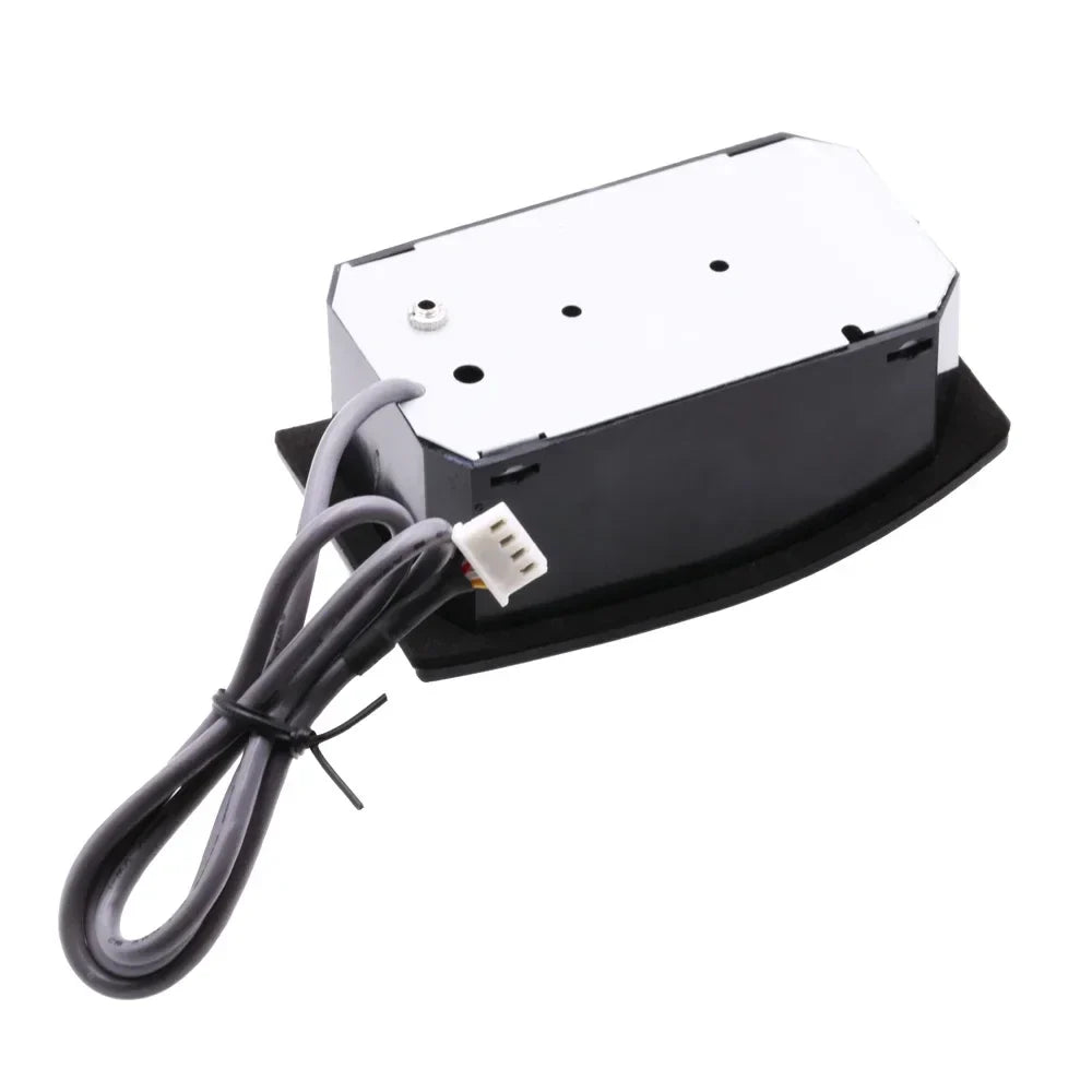 Black and white 5 band lc-5 preamp eq equalizer with coiled gray cable and white connector for acoustic guitar pickup