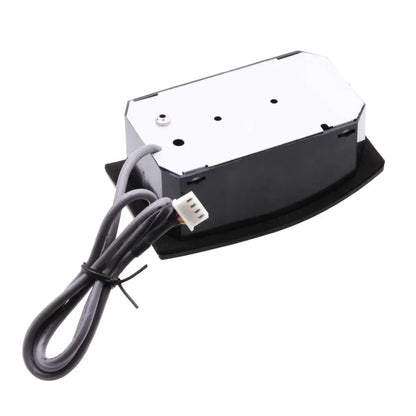 Black and white 5 band lc-5 preamp eq equalizer with coiled gray cable and white connector for acoustic guitar pickup