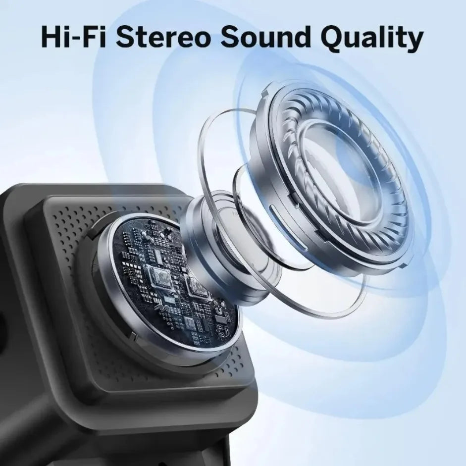 Black rectangular wireless speaker portable with silver driver and visible circuit board for bluetooth phone holder light phone stand