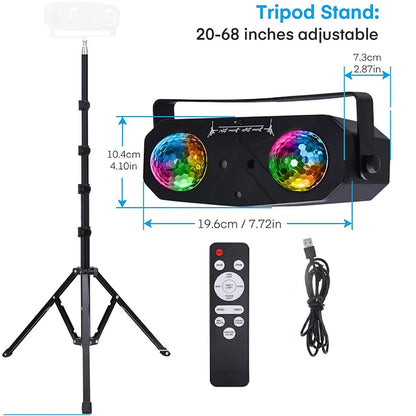 Black rectangular 5-in-1 disco lights with kaleidoscope ball red, pattern sound activated, and adjustable tripod stand