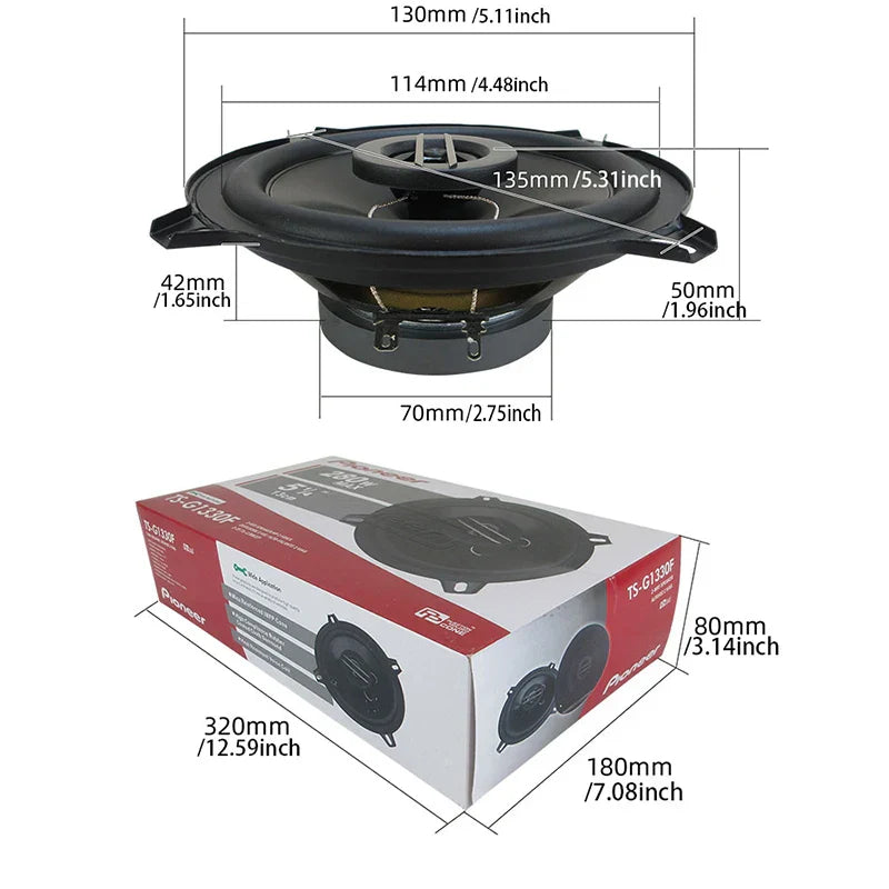 Black pioneer ts-g130f 5-inch general motors coaxial frequency high fidelity speaker with circular design and dimensional markings