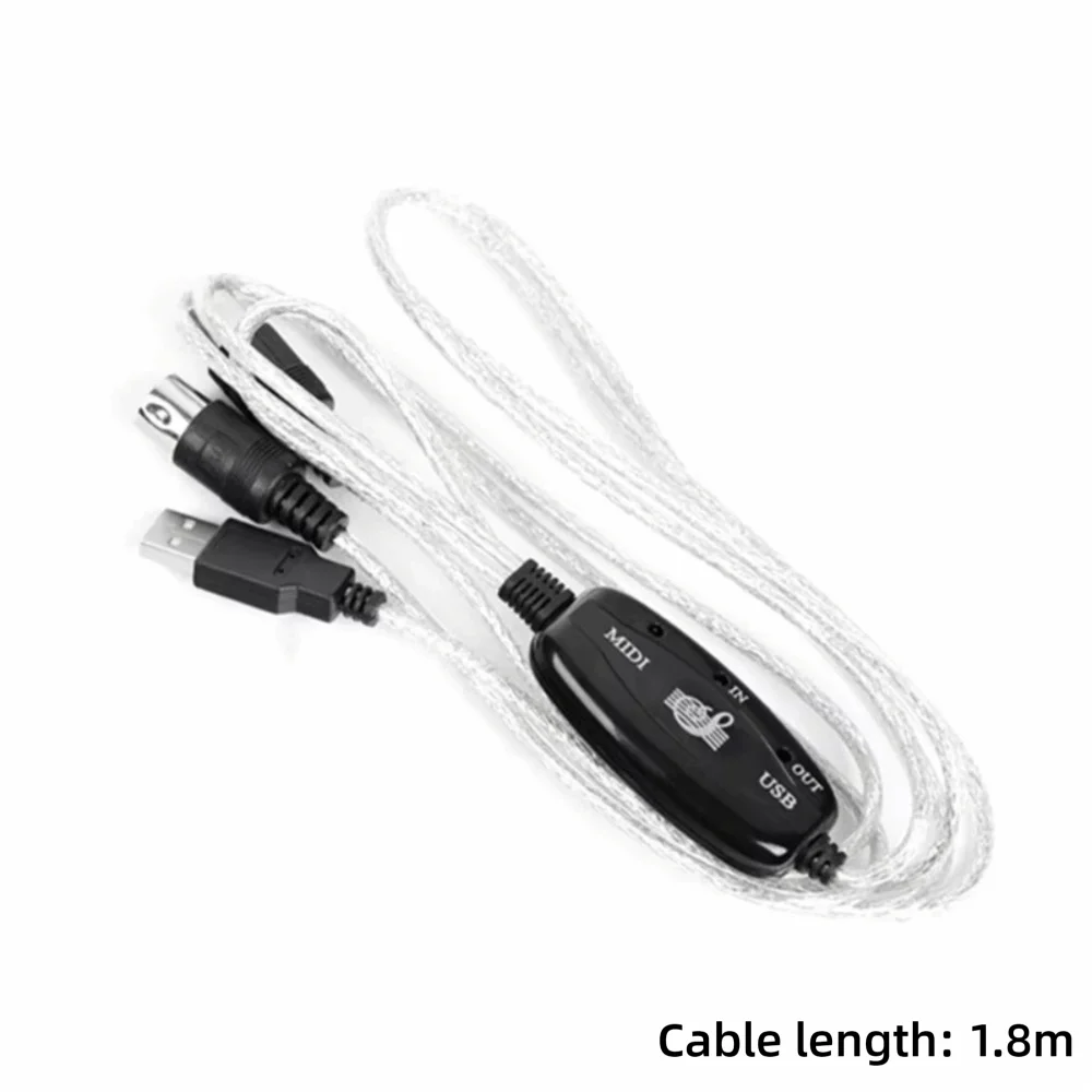 Black midi usb adapter cable with transparent braided sheath for midi interface cable and converter portable keyboard use